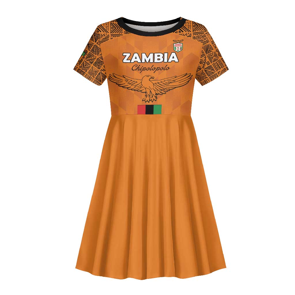 Custom Zambia Football Kid Short Sleeve Dress Come On Chipolopolo - African Pride