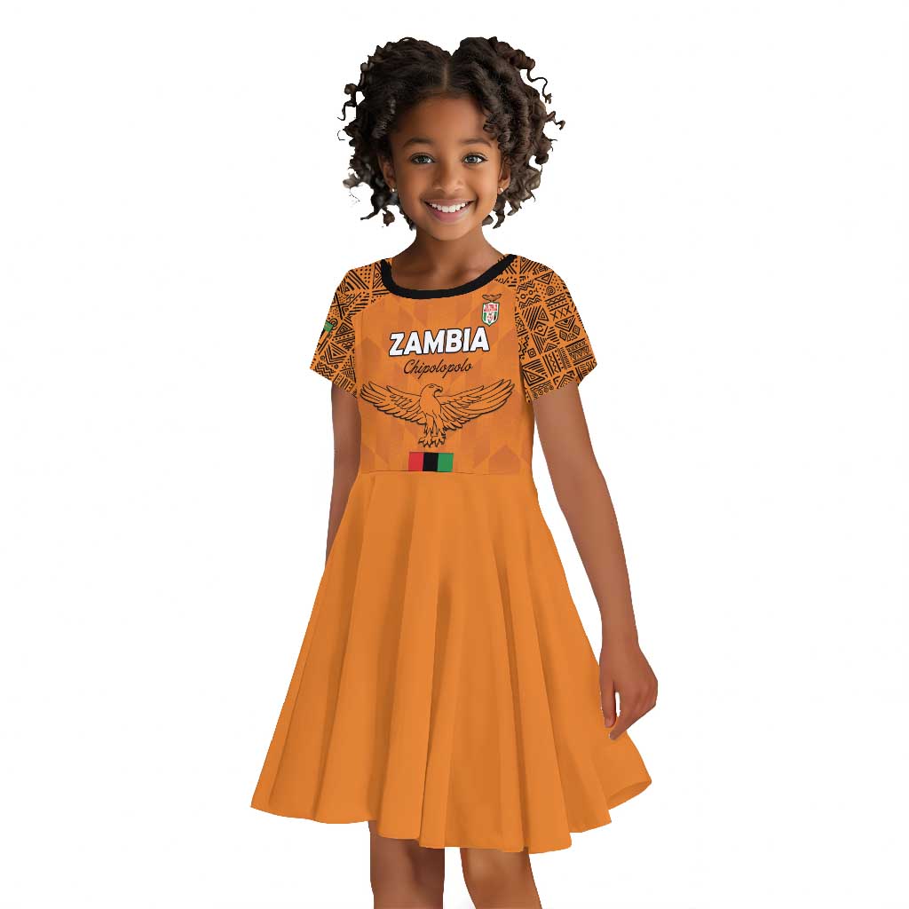 Custom Zambia Football Kid Short Sleeve Dress Come On Chipolopolo - African Pride