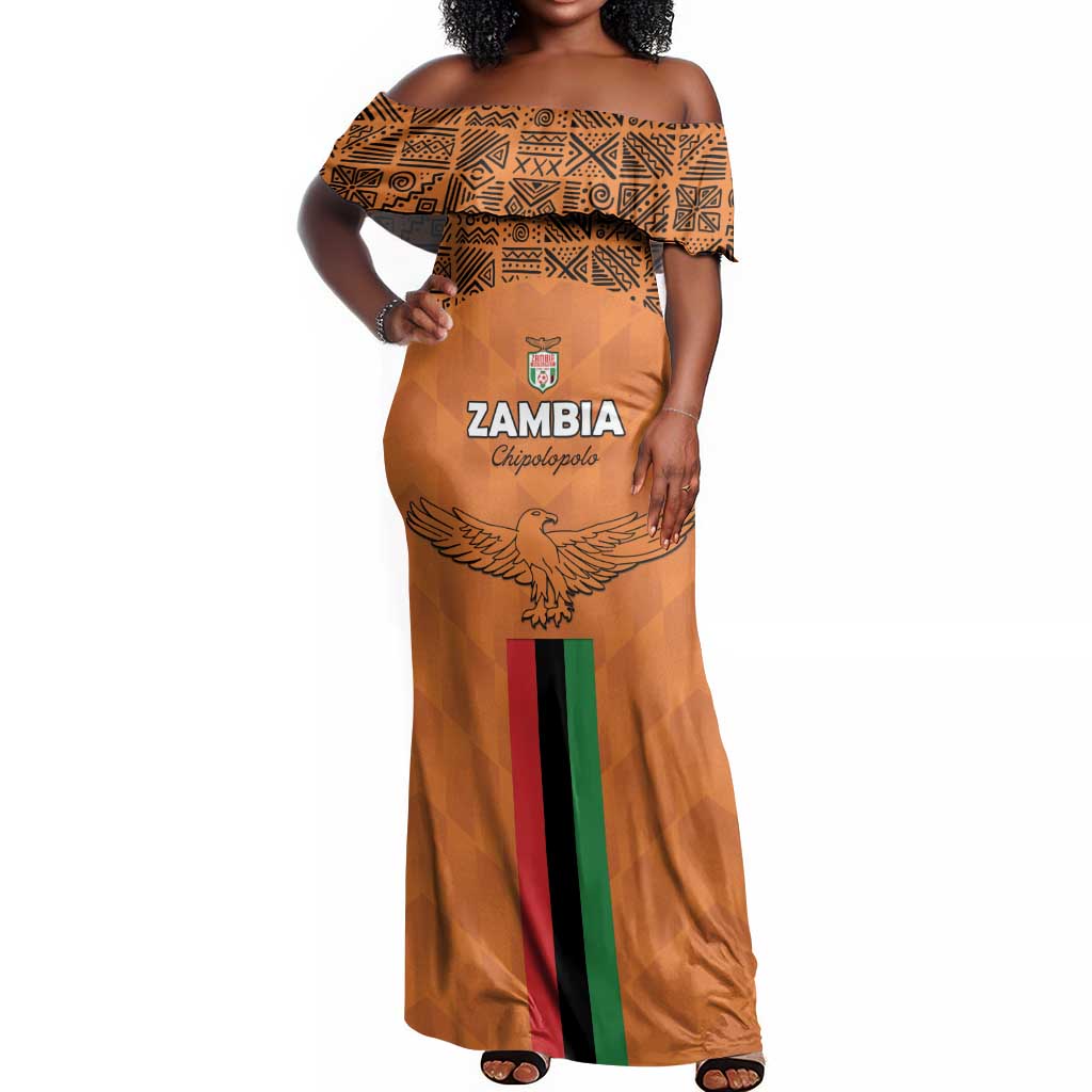 Custom Zambia Football Off Shoulder Maxi Dress Come On Chipolopolo - African Pride