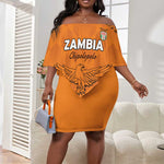Custom Zambia Football Off Shoulder Short Dress Come On Chipolopolo - African Pride
