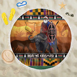 Afro Christmas in Kenya Safari Beach Blanket Black Santa Riding Cape Buffalo - African Pride