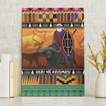 Afro Christmas in Kenya Safari Canvas Wall Art Black Santa Riding Cape Buffalo - African Pride