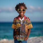 Afro Christmas in Kenya Safari Kid Hawaiian Shirt Black Santa Riding Cape Buffalo - African Pride