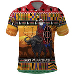 Afro Christmas in Kenya Safari Polo Shirt Black Santa Riding Cape Buffalo - African Pride