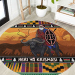 Afro Christmas in Kenya Safari Round Carpet Black Santa Riding Cape Buffalo - African Pride