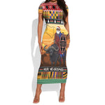 Afro Christmas in Kenya Safari Short Sleeve Bodycon Dress Black Santa Riding Cape Buffalo - African Pride