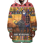Afro Christmas in Kenya Safari Wearable Blanket Hoodie Black Santa Riding Cape Buffalo - African Pride