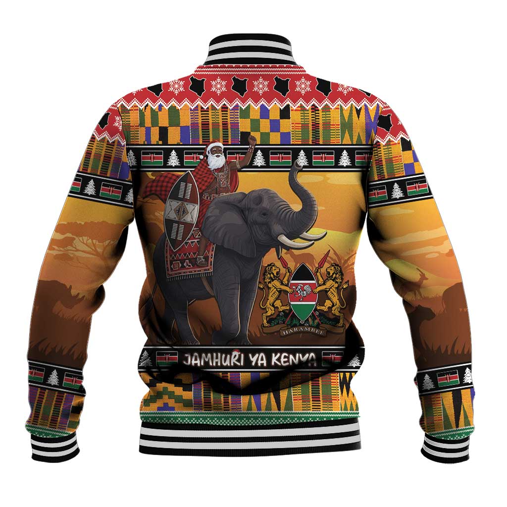 Afro Christmas in Kenya Safari Baseball Jacket Black Santa Riding Elephant - African Pride
