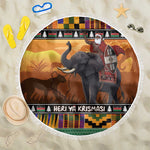 Afro Christmas in Kenya Safari Beach Blanket Black Santa Riding Elephant - African Pride