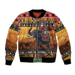 Afro Christmas in Kenya Safari Bomber Jacket Black Santa Riding Elephant - African Pride