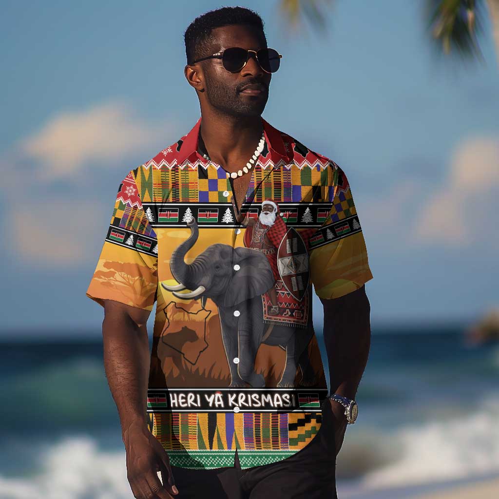 Afro Christmas in Kenya Safari Hawaiian Shirt Black Santa Riding Elephant - African Pride