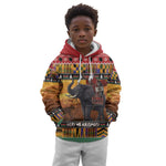 Afro Christmas in Kenya Safari Kid Hoodie Black Santa Riding Elephant - African Pride