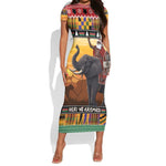 Afro Christmas in Kenya Safari Short Sleeve Bodycon Dress Black Santa Riding Elephant - African Pride