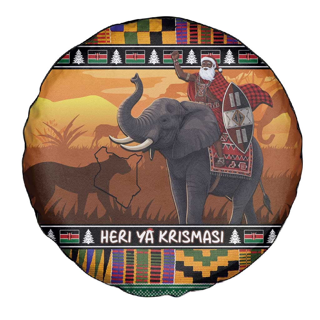 Afro Christmas in Kenya Safari Spare Tire Cover Black Santa Riding Elephant - African Pride