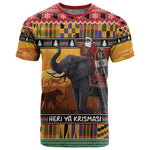Afro Christmas in Kenya Safari T shirt Black Santa Riding Elephant - African Pride