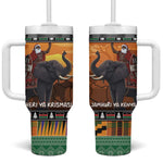 Afro Christmas in Kenya Safari Tumbler With Handle Black Santa Riding Elephant - African Pride