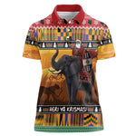 Afro Christmas in Kenya Safari Women Polo Shirt Black Santa Riding Elephant - African Pride