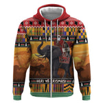 Afro Christmas in Kenya Safari Zip Hoodie Black Santa Riding Elephant - African Pride