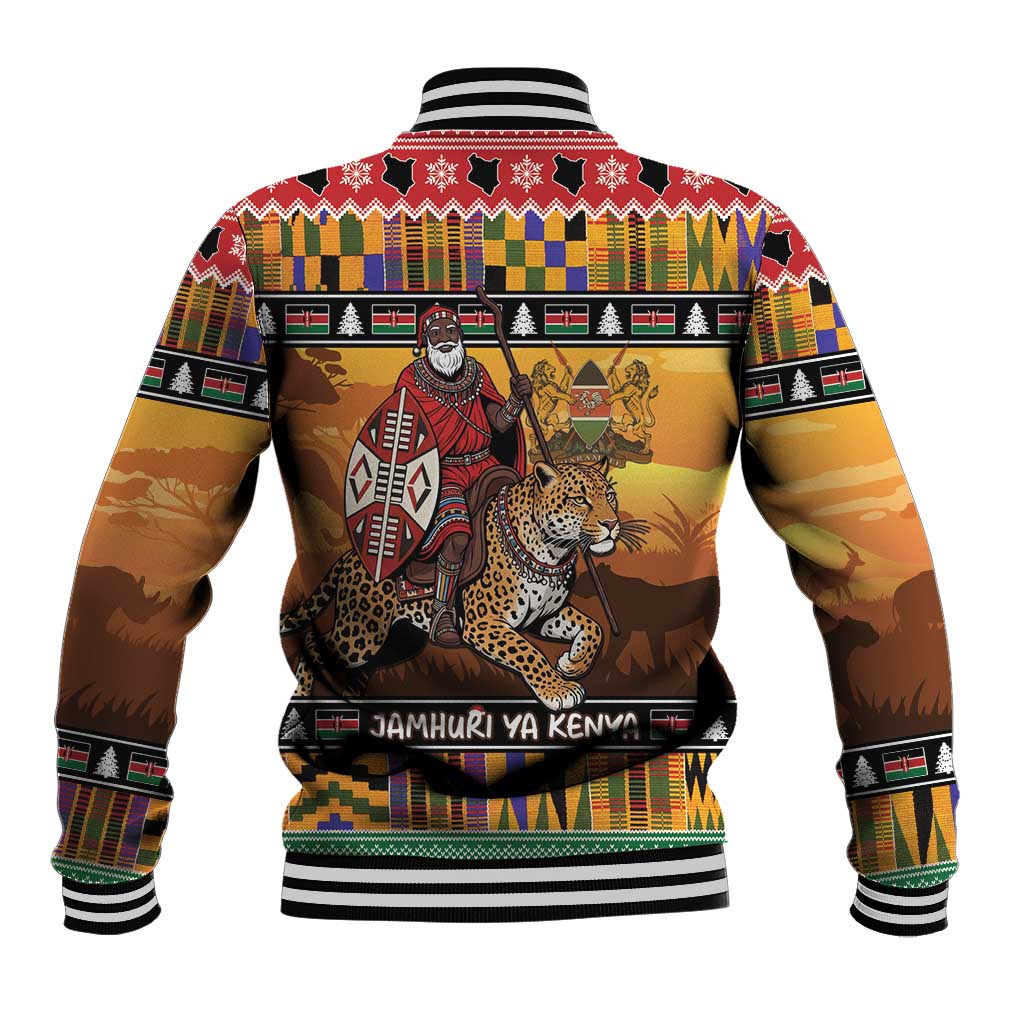 Afro Christmas in Kenya Safari Baseball Jacket Black Santa Riding Leopards - African Pride