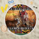Afro Christmas in Kenya Safari Beach Blanket Black Santa Riding Leopards - African Pride