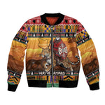 Afro Christmas in Kenya Safari Bomber Jacket Black Santa Riding Leopards - African Pride