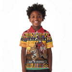 Afro Christmas in Kenya Safari Kid Polo Shirt Black Santa Riding Leopards - African Pride