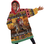 Afro Christmas in Kenya Safari Kid Wearable Blanket Hoodie Black Santa Riding Leopards - African Pride