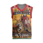 Afro Christmas in Kenya Safari Christmas Knitted V-Neck Vest Black Santa Riding Leopards - African Pride