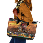 Afro Christmas in Kenya Safari Leather Tote Bag Black Santa Riding Leopards - African Pride