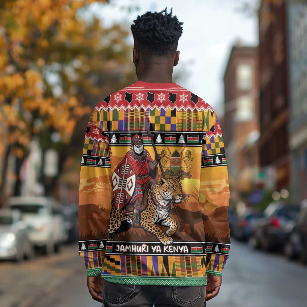 Afro Christmas in Kenya Safari Long Sleeve Shirt Black Santa Riding Leopards - African Pride