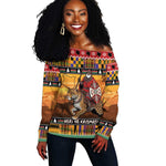 Afro Christmas in Kenya Safari Off Shoulder Sweater Black Santa Riding Leopards - African Pride