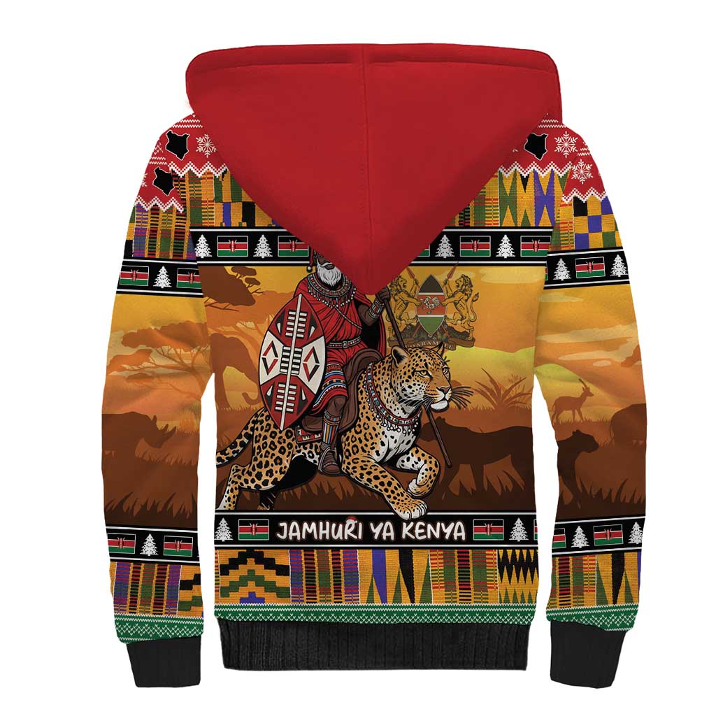 Afro Christmas in Kenya Safari Sherpa Hoodie Black Santa Riding Leopards - African Pride