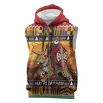 Afro Christmas in Kenya Safari Sleeveless Zip Hoodie Black Santa Riding Leopards - African Pride