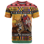 Afro Christmas in Kenya Safari T shirt Black Santa Riding Leopards - African Pride