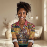 Afro Christmas in Kenya Safari Women Casual Shirt Black Santa Riding Leopards - African Pride