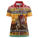 Afro Christmas in Kenya Safari Women Polo Shirt Black Santa Riding Leopards - African Pride