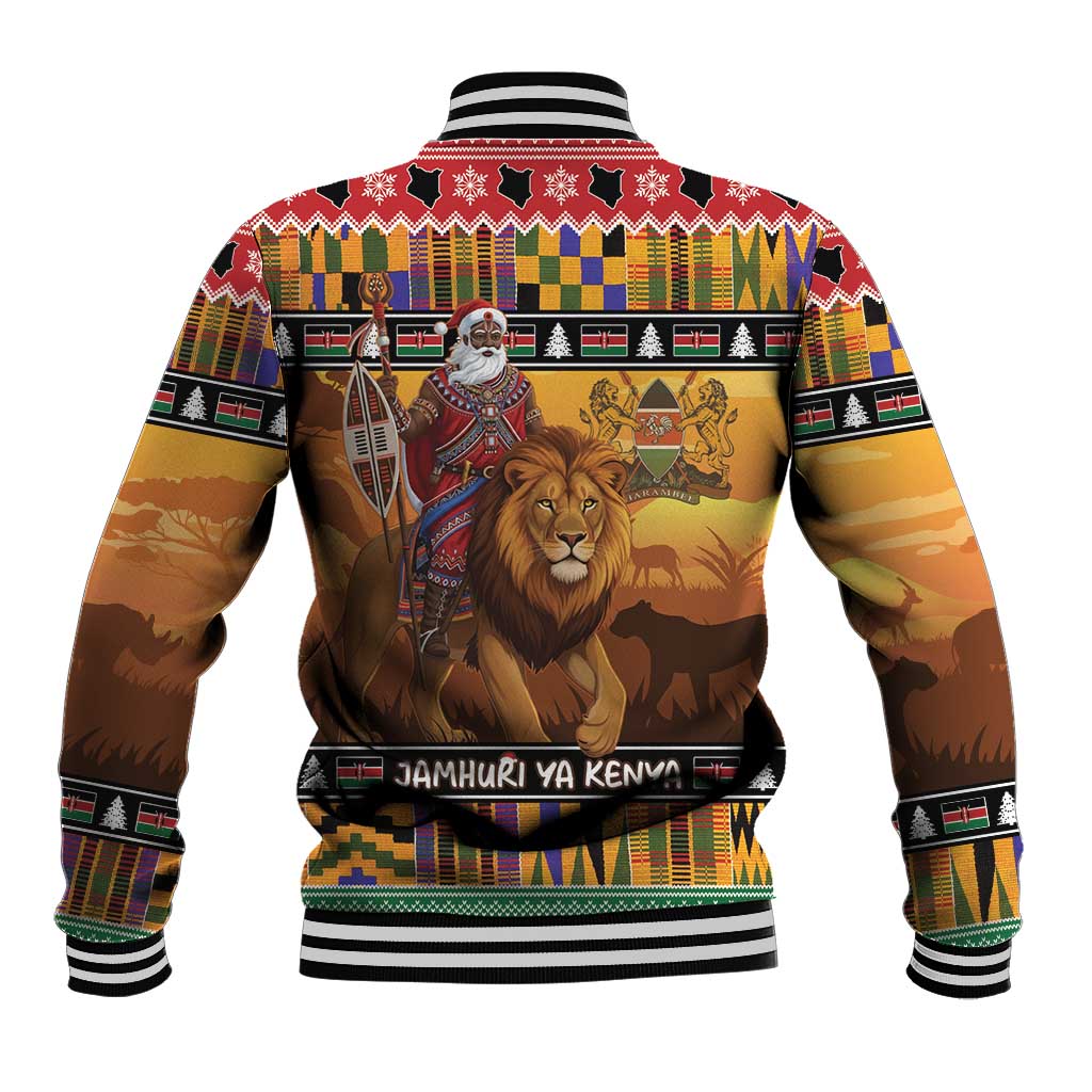 Afro Christmas in Kenya Safari Baseball Jacket Black Santa Riding Lion - African Pride