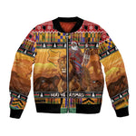 Afro Christmas in Kenya Safari Bomber Jacket Black Santa Riding Lion - African Pride