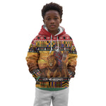 Afro Christmas in Kenya Safari Kid Hoodie Black Santa Riding Lion - African Pride
