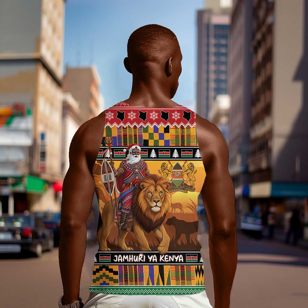 Afro Christmas in Kenya Safari Men Tank Top Black Santa Riding Lion - African Pride