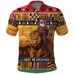 Afro Christmas in Kenya Safari Polo Shirt Black Santa Riding Lion - African Pride