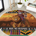 Afro Christmas in Kenya Safari Round Carpet Black Santa Riding Lion - African Pride