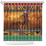 Afro Christmas in Kenya Safari Shower Curtain Black Santa Riding Lion - African Pride