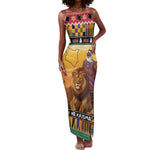 Afro Christmas in Kenya Safari Tank Maxi Dress Black Santa Riding Lion - African Pride
