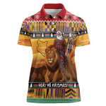 Afro Christmas in Kenya Safari Women Polo Shirt Black Santa Riding Lion - African Pride