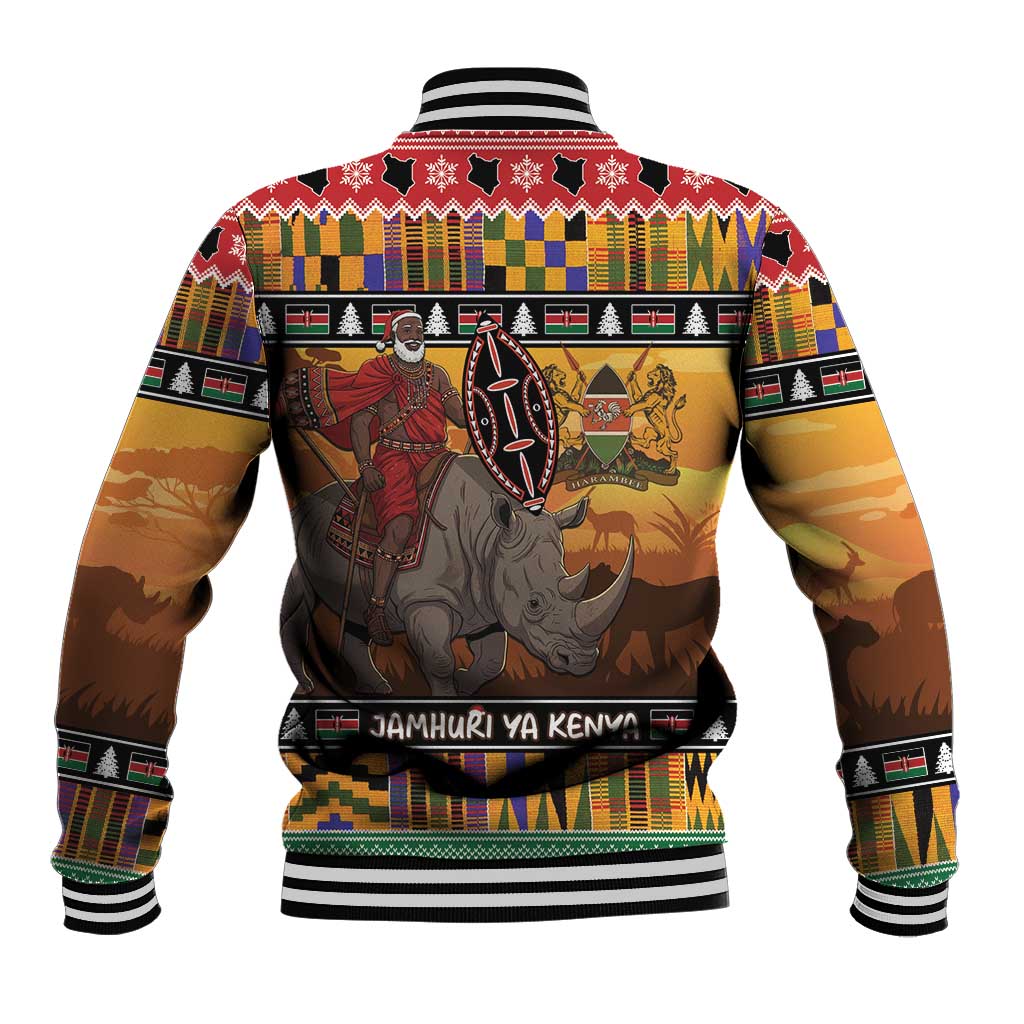 Afro Christmas in Kenya Safari Baseball Jacket Black Santa Riding Rhinoceros - African Pride