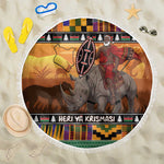 Afro Christmas in Kenya Safari Beach Blanket Black Santa Riding Rhinoceros - African Pride