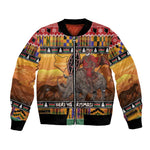 Afro Christmas in Kenya Safari Bomber Jacket Black Santa Riding Rhinoceros - African Pride