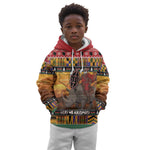 Afro Christmas in Kenya Safari Kid Hoodie Black Santa Riding Rhinoceros - African Pride