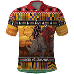 Afro Christmas in Kenya Safari Polo Shirt Black Santa Riding Rhinoceros - African Pride